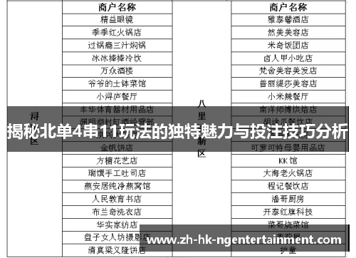 揭秘北单4串11玩法的独特魅力与投注技巧分析